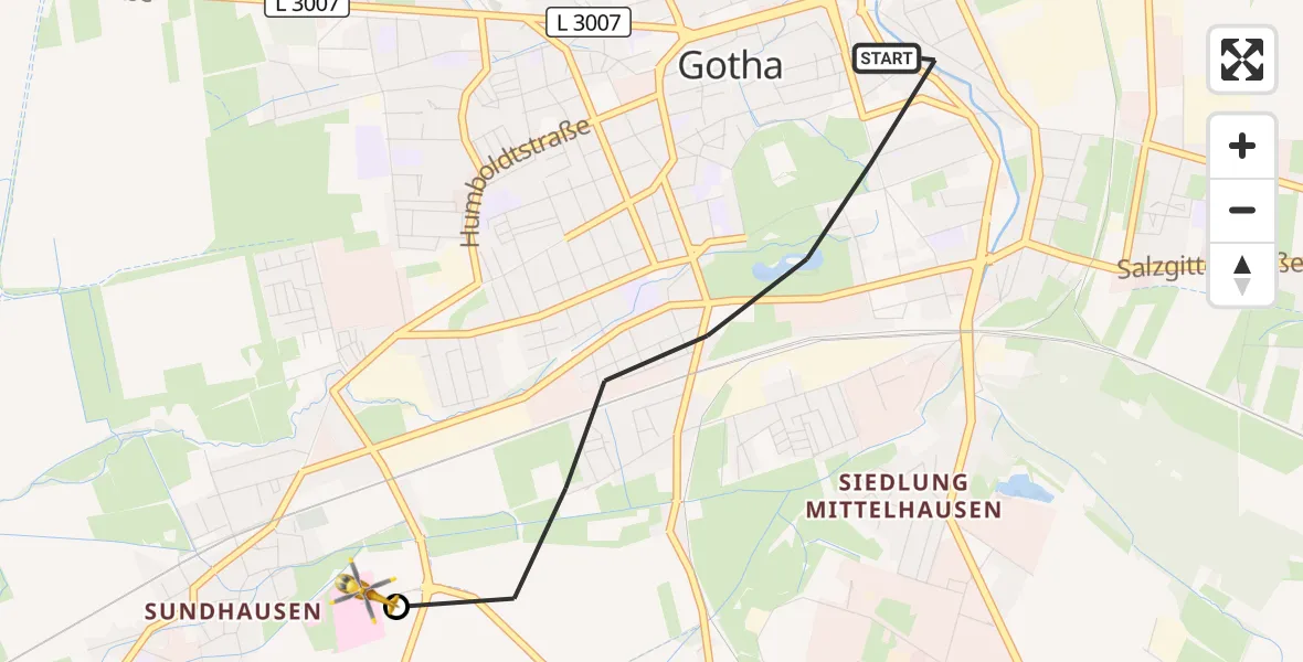 Flugroute Rettungshubschrauber Gotha - Helios Clinic Gotha, 26 Mai 2026, 08:55