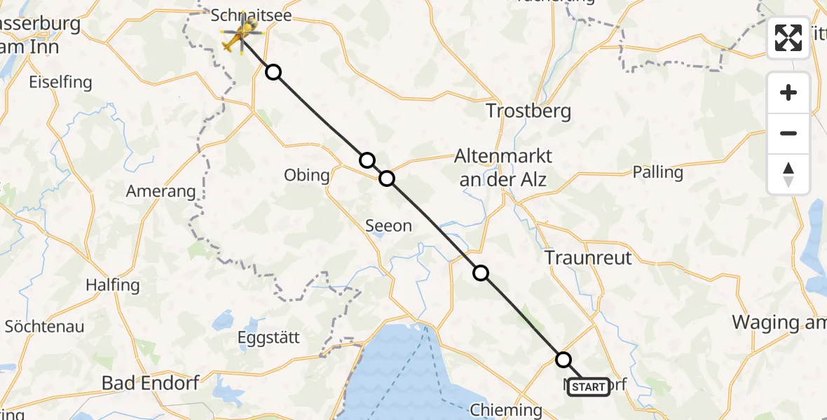 Flugroute Rettungshubschrauber Nußdorf - Schnaitsee, 26 Mai 2026, 08:55