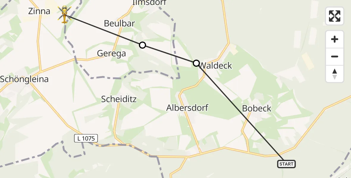Flugroute Rettungshubschrauber Bobeck - Schöngleina, 26 Mai 2026, 09:00