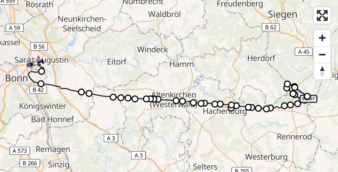 Flugroute Polizeihubschrauber Liebenscheid - Bonn-Hangelar Flugplatz, 26 Mai 2026, 09:01