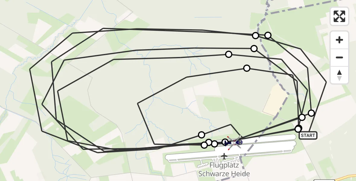 Flugroute Polizeihubschrauber Bottrop - Dinslaken-Schwarze Heide Flugplatz, 26 Mai 2026, 09:07