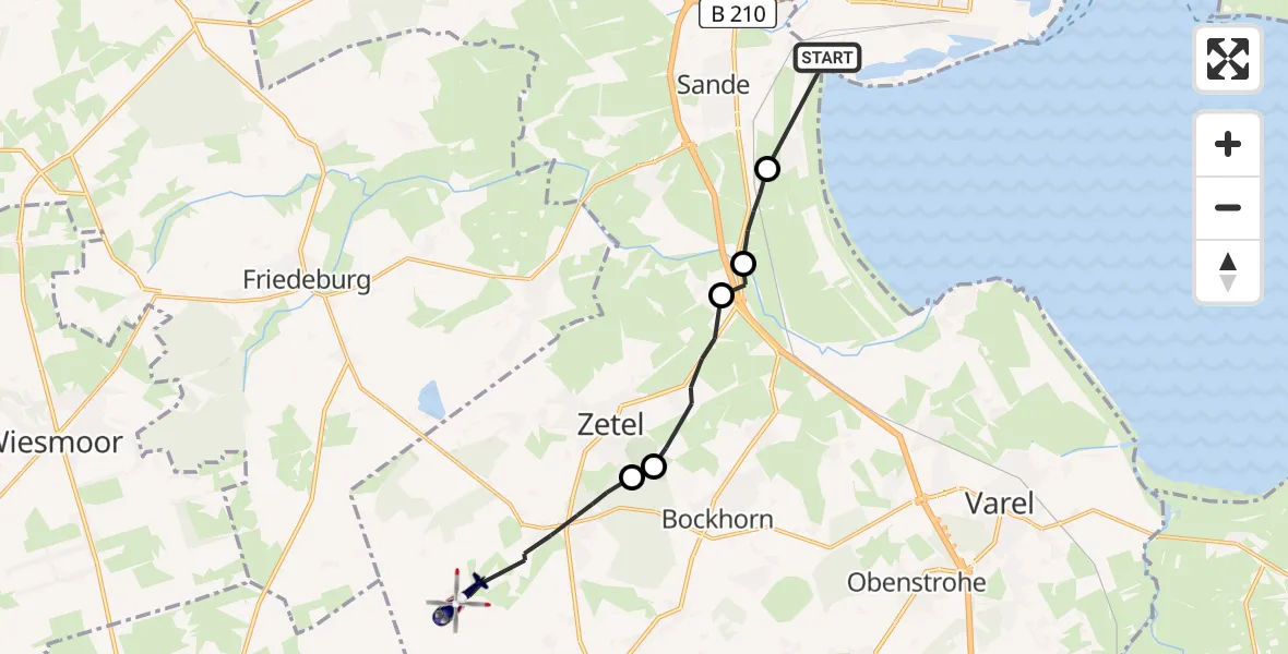 Flugroute Polizeihubschrauber Wilhelmshaven - Zetel, 26 Mai 2026, 09:08