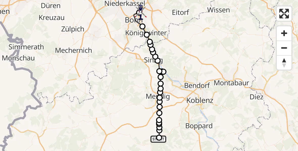 Flugroute Polizeihubschrauber Pommern - Sankt Augustin, 26 Mai 2026, 09:08