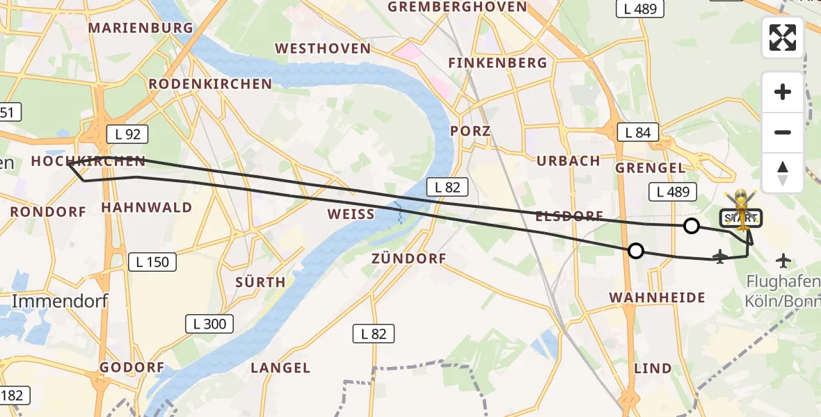 Flugroute Rettungshubschrauber Köln Bonn Flughafen - Köln Bonn Flughafen, 26 Mai 2026, 09:10