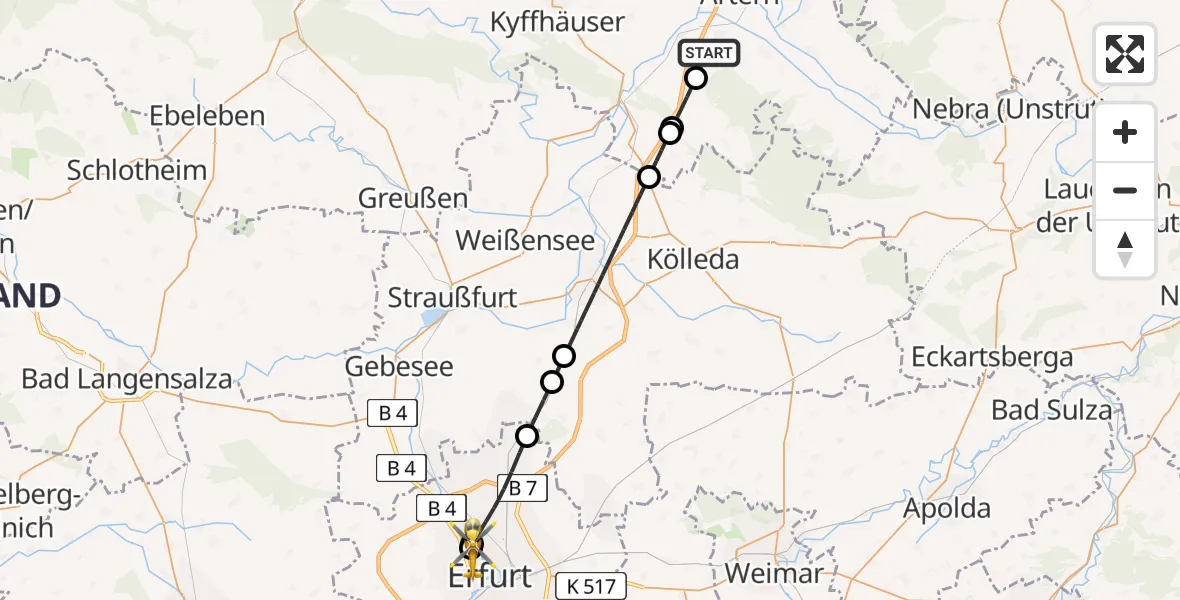 Flugroute Rettungshubschrauber Reinsdorf - Helios Clinic Erfurt, 26 Mai 2026, 09:10