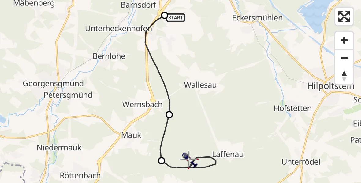Flugroute Polizeihubschrauber Flugplatz Roth - Heideck, 26 Mai 2026, 09:11