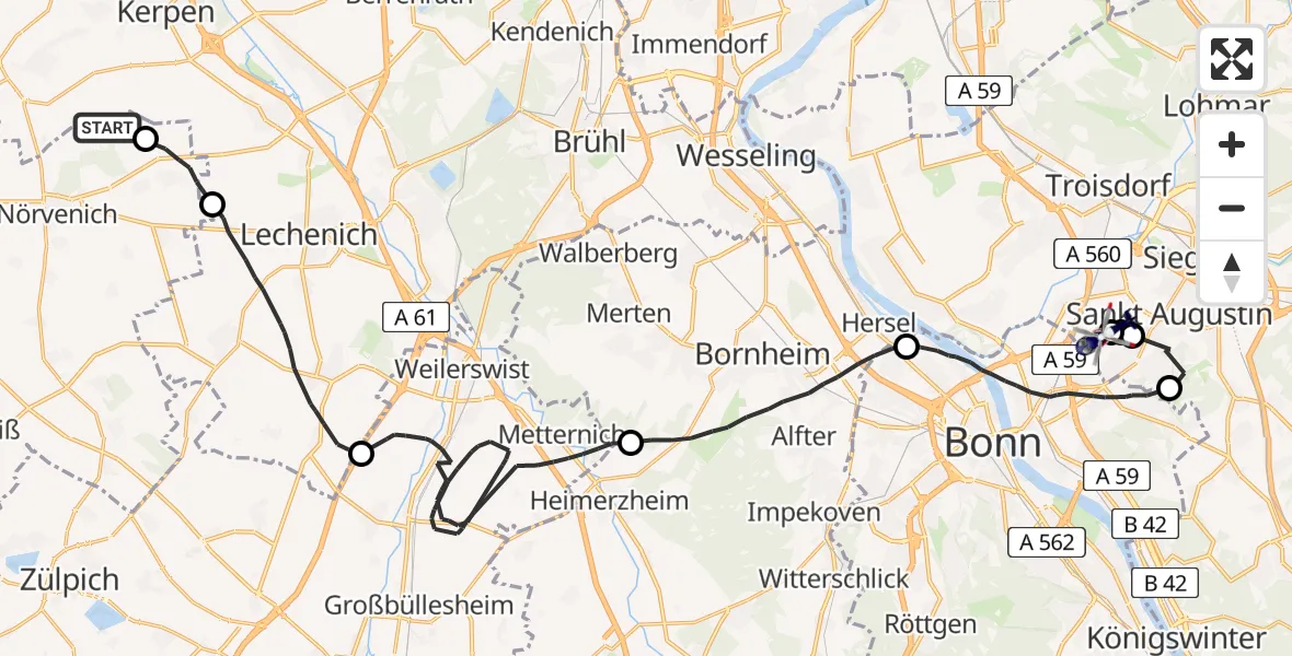 Flugroute Polizeihubschrauber Militärflugplatz Nörvenich - Bonn-Hangelar Flugplatz, 26 Mai 2026, 09:11