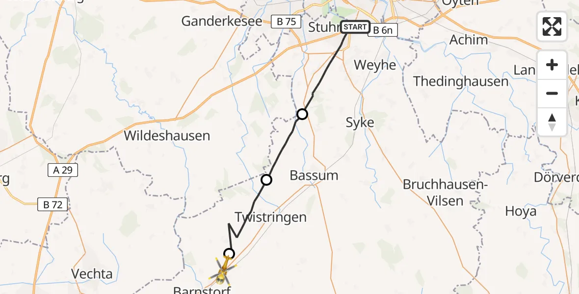 Flugroute Rettungshubschrauber Stuhr - Drentwede, 26 Mai 2026, 09:13