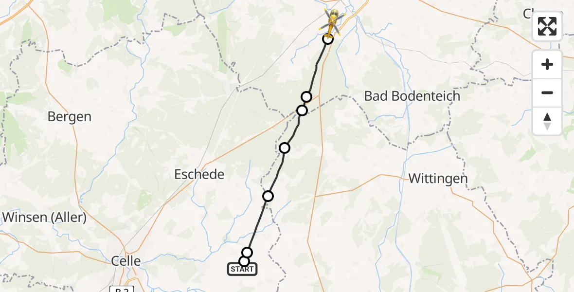 Flugroute Rettungshubschrauber Ahnsbeck - Uelzen, 26 Mai 2026, 09:17