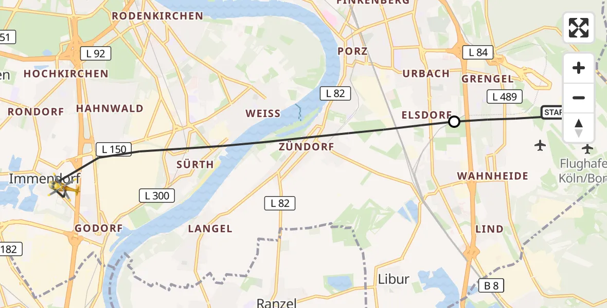 Flugroute Rettungshubschrauber Köln Bonn Flughafen - Köln, 26 Mai 2026, 09:18