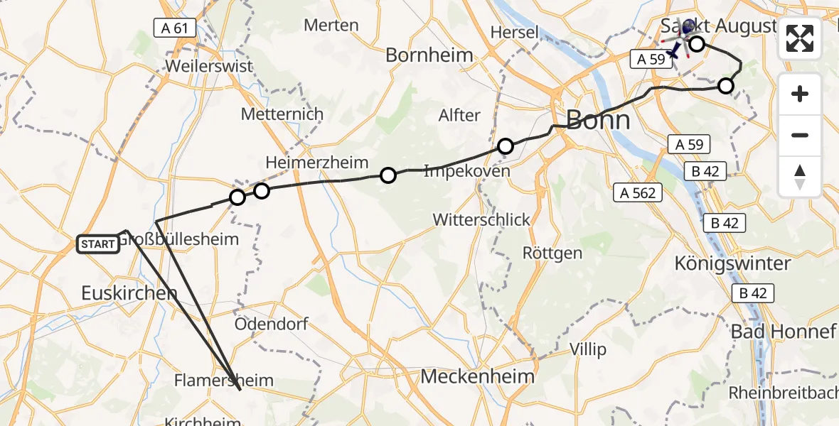 Flugroute Polizeihubschrauber Euskirchen - Bonn-Hangelar Flugplatz, 26 Mai 2026, 09:25