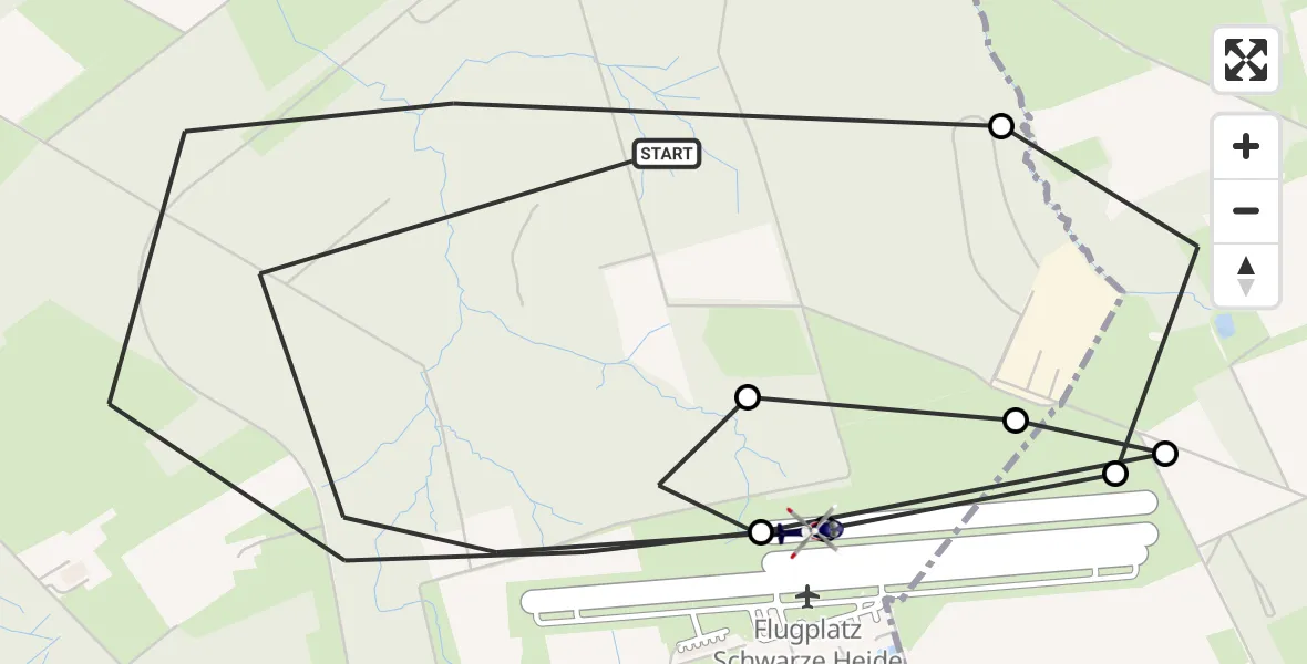 Flugroute Polizeihubschrauber Hünxe - Dinslaken-Schwarze Heide Flugplatz, 26 Mai 2026, 09:28