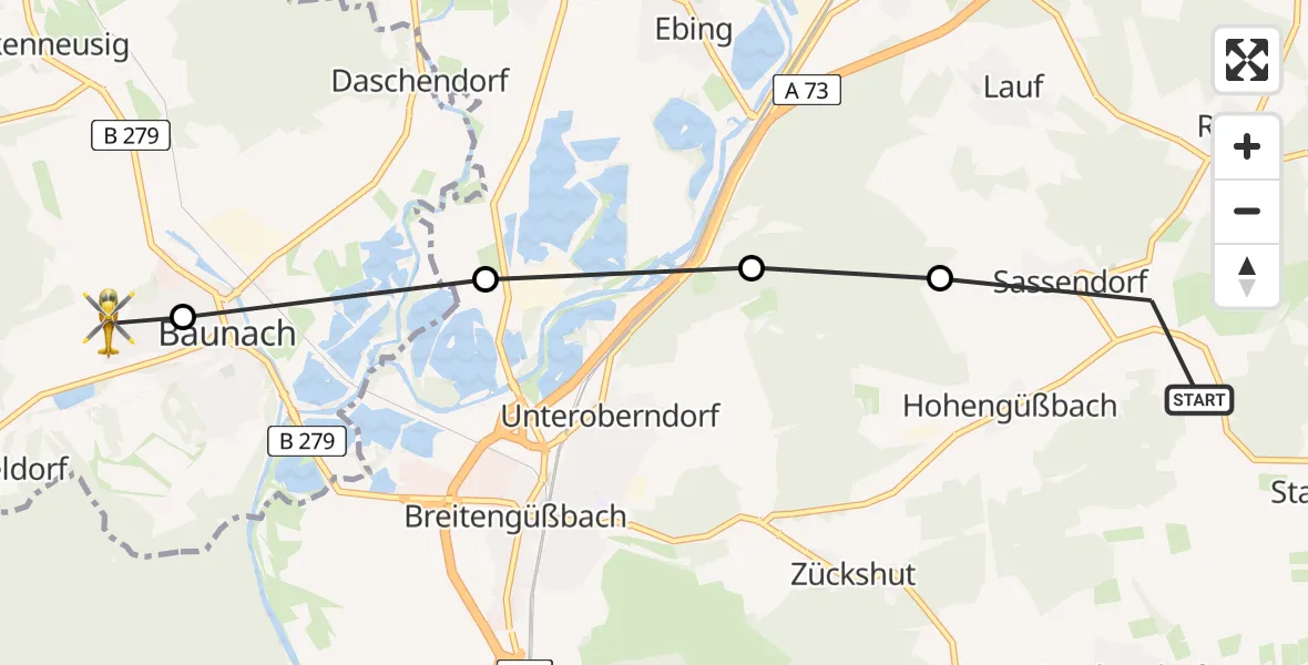 Flugroute Rettungshubschrauber Breitengüßbach - Baunach, 26 Mai 2026, 09:27