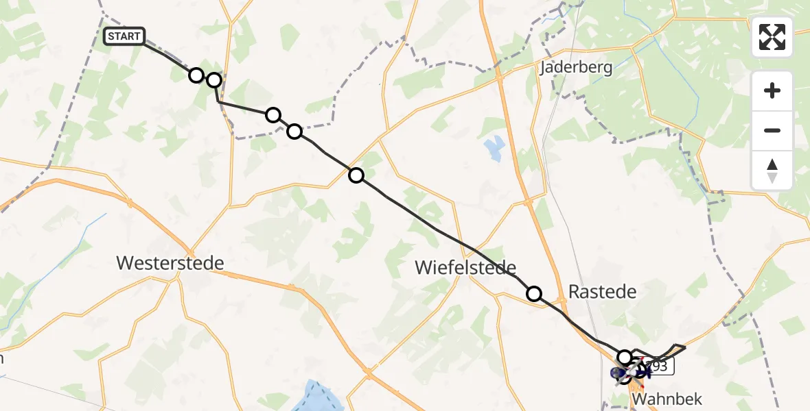 Flugroute Polizeihubschrauber Westerstede - Oldenburg Police Hubschrauberlandeplatz, 26 Mai 2026, 09:30