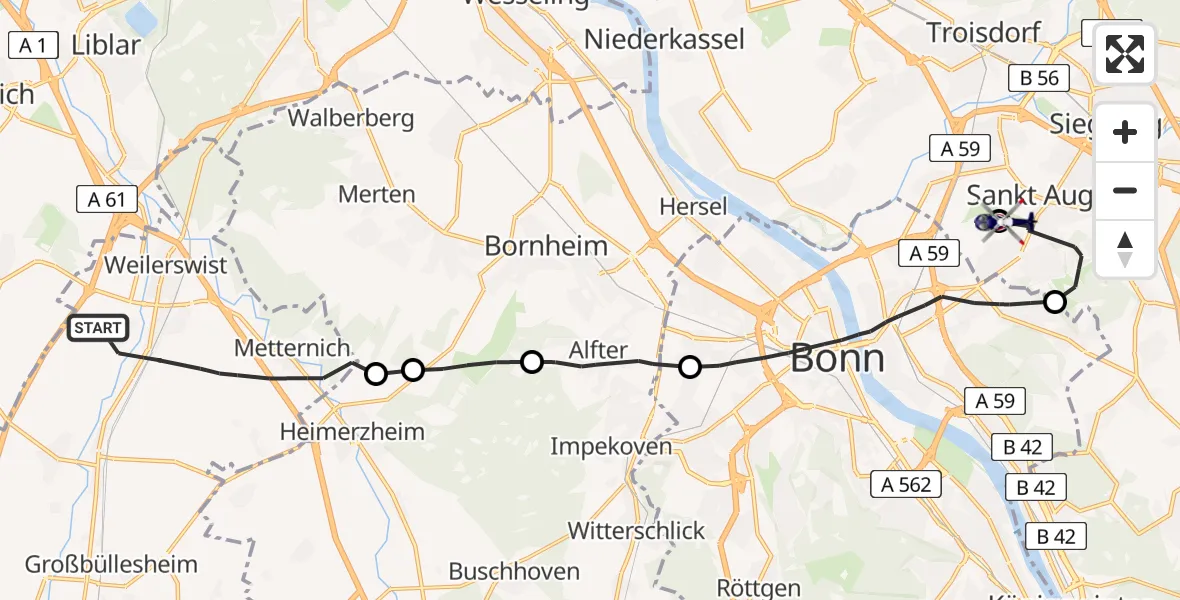 Flugroute Polizeihubschrauber Weilerswist - Bonn-Hangelar Flugplatz, 26 Mai 2026, 09:31