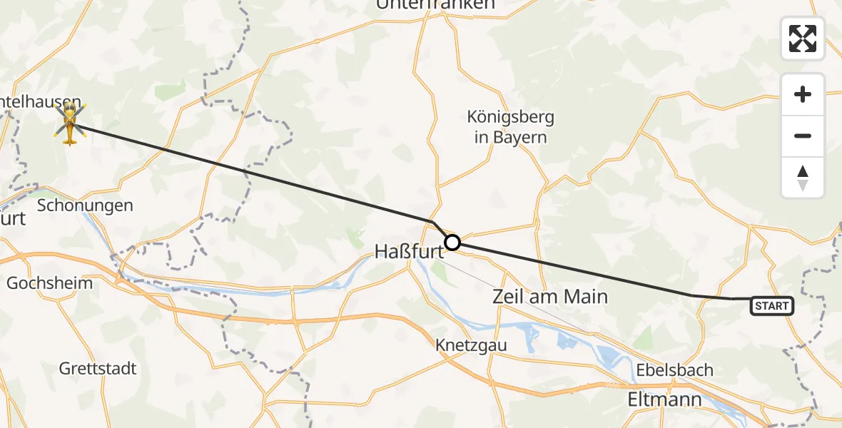 Flugroute Rettungshubschrauber Breitbrunn - Schonungen, 26 Mai 2026, 09:32