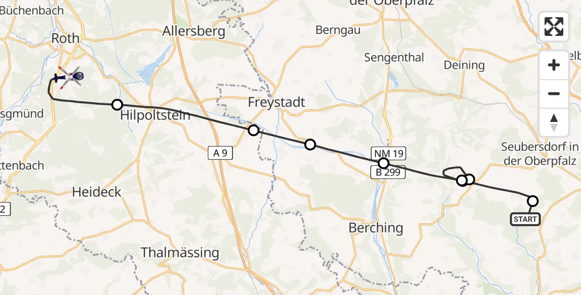 Flugroute Polizeihubschrauber Breitenbrunn - Flugplatz Roth, 26 Mai 2026, 09:37