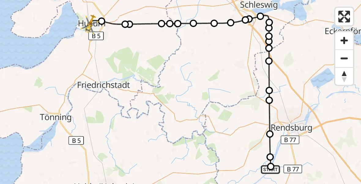 Flugroute Ambulanzhubschrauber Hörsten - Husum, 26 Mai 2026, 09:41