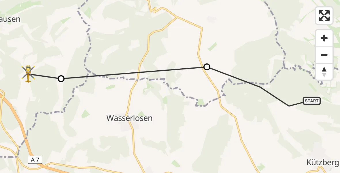 Flugroute Rettungshubschrauber Poppenhausen - Elfershausen, 26 Mai 2026, 09:43