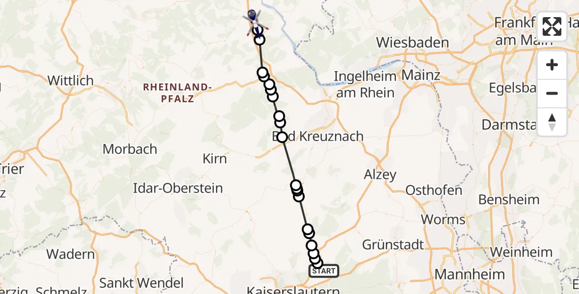 Flugroute Polizeihubschrauber Enkenbach-Alsenborn - Utzenhain, 26 Mai 2026, 09:44
