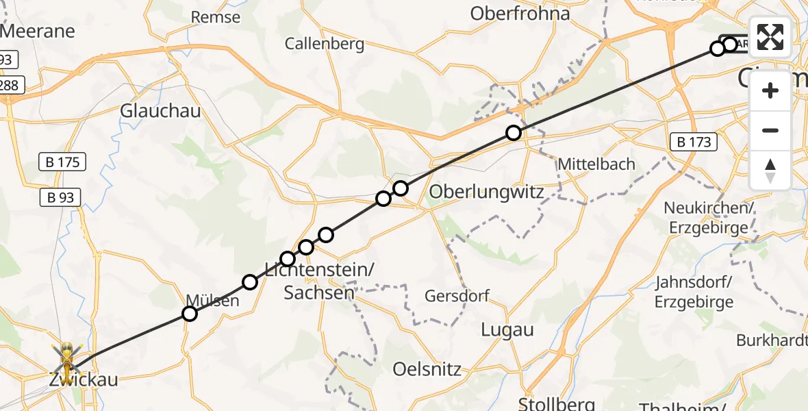 Flugroute Rettungshubschrauber Flemmingstraße Hospital Rooftop - Zwickau, 26 Mai 2026, 10:00