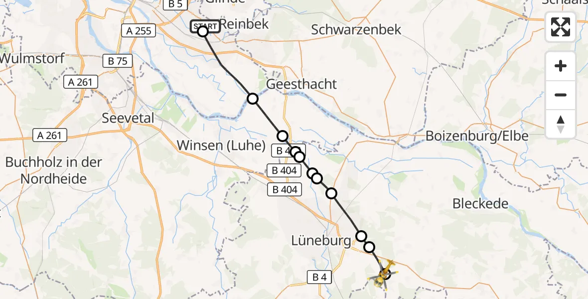 Flugroute Ambulanzhubschrauber Christoph Hansa ADAC Hubschrauberlandeplatz - Vastorf, 26 Mai 2026, 10:02