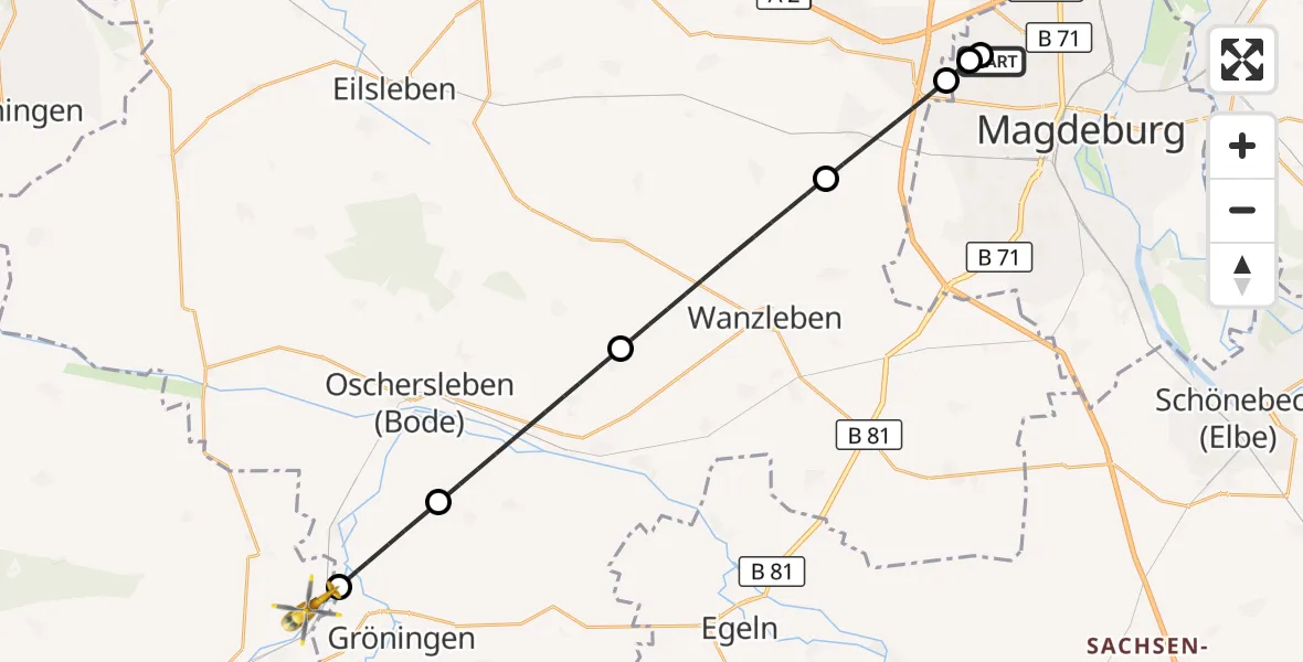 Flugroute Rettungshubschrauber Magdeburg Hospital - Schwanebeck, 26 Mai 2026, 10:13