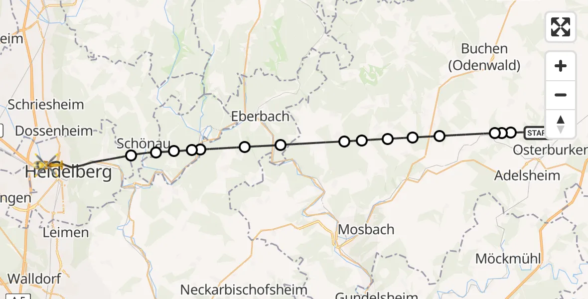 Flugroute Rettungshubschrauber Osterburken - Heidelberg, 26 Mai 2026, 10:16