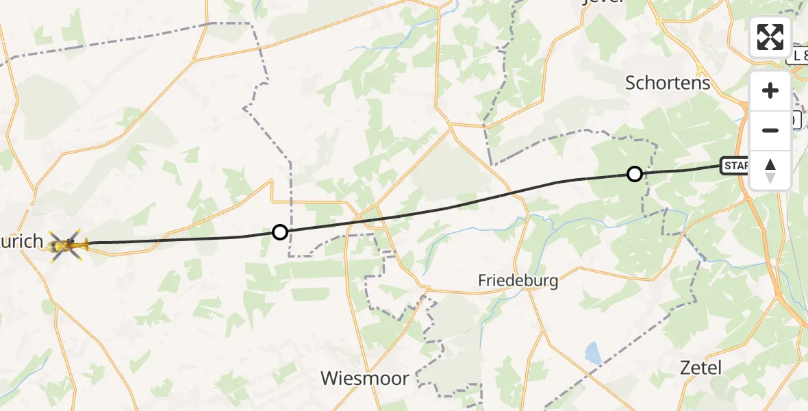 Flugroute Rettungshubschrauber Sande - Aurich, 26 Mai 2026, 10:19