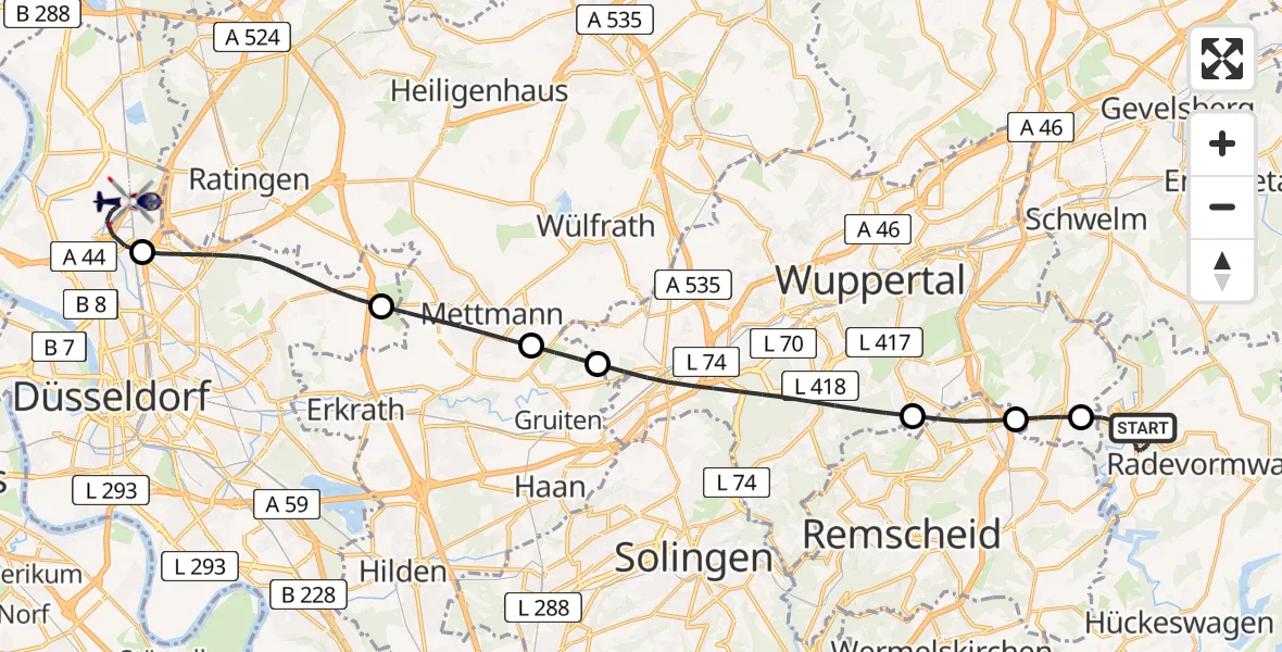 Flugroute Polizeihubschrauber Radevormwald - Düsseldorf Flughafen, 26 Mai 2026, 10:23