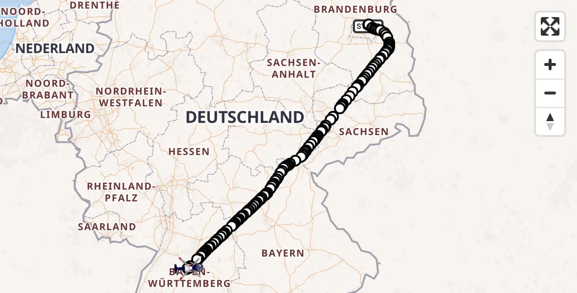Flugroute Polizeihubschrauber Ahrensfelde Hubschrauberlandeplatz - Böblingen, 26 Mai 2026, 10:25