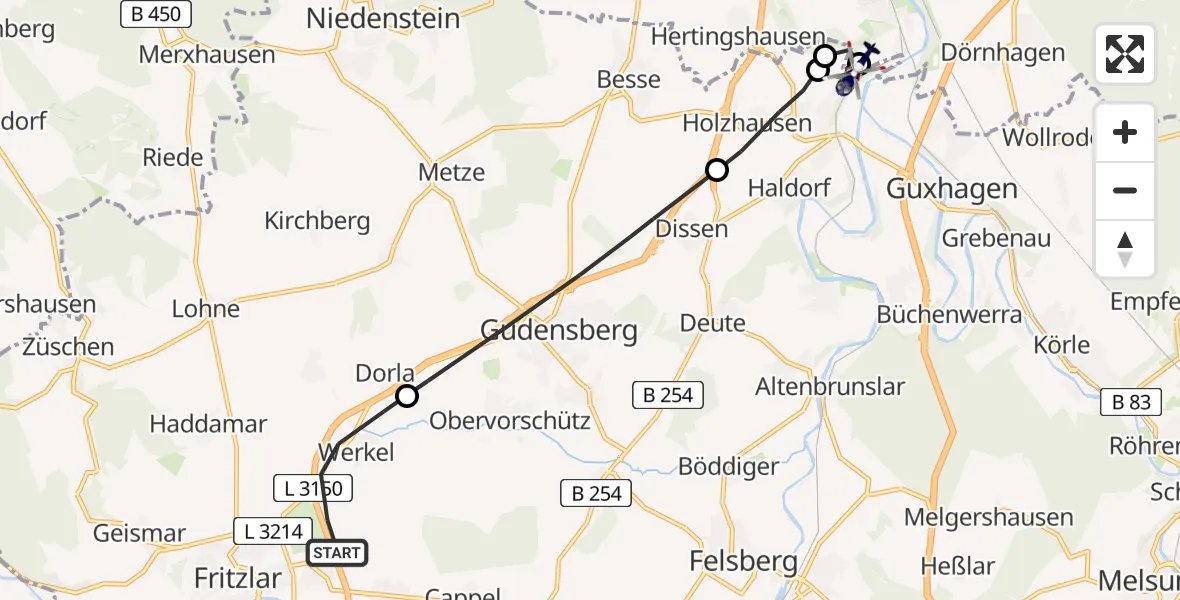 Flugroute Polizeihubschrauber Fritzlar - Baunatal, 26 Mai 2026, 10:32