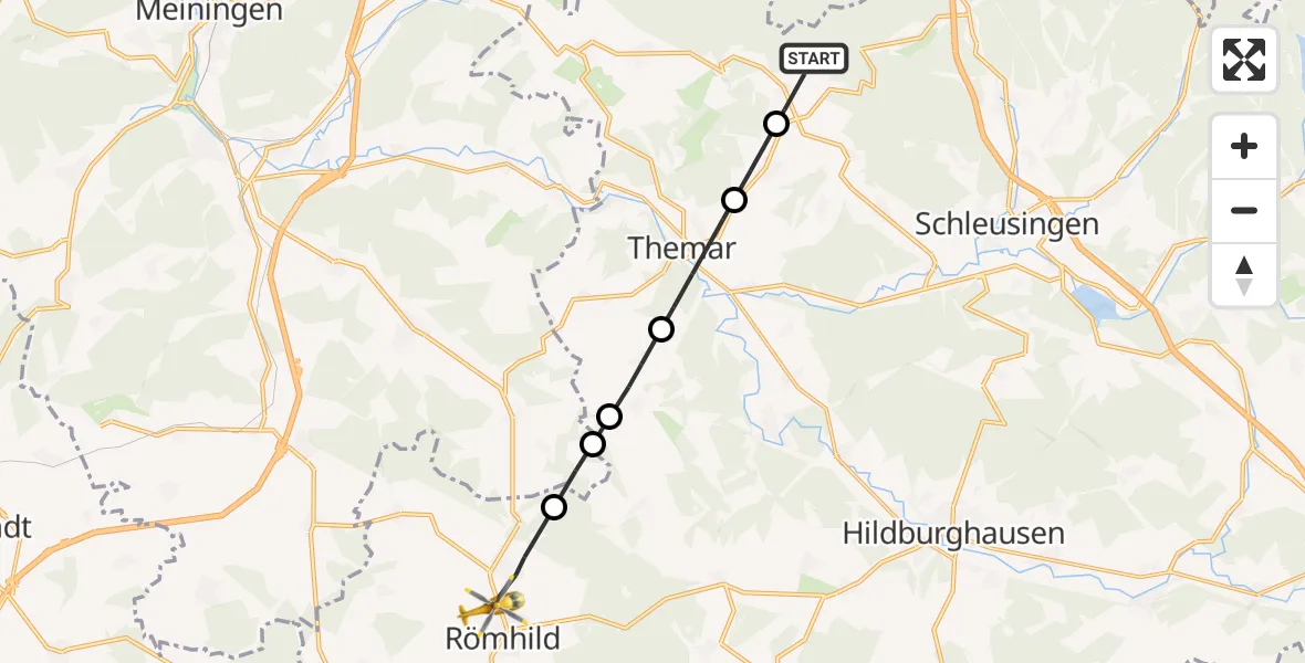 Flugroute Rettungshubschrauber Eichenberg - Römhild, 26 Mai 2026, 10:35