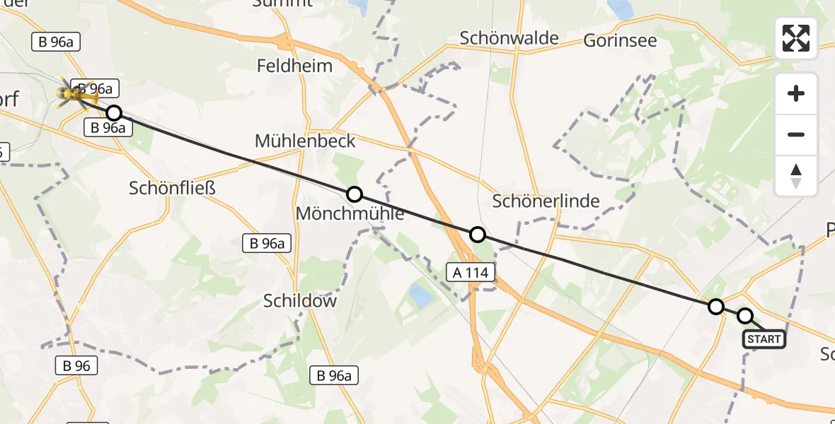 Flugroute Rettungshubschrauber Helios Clinic Berlin-Buch - Hohen Neuendorf, 26 Mai 2026, 10:38