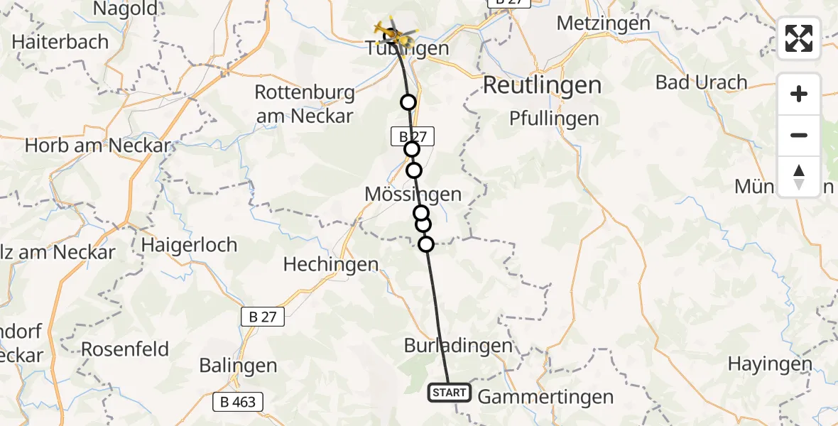 Flugroute Ambulanzhubschrauber Burladingen - Tübingen University Hospital, 26 Mai 2026, 10:41