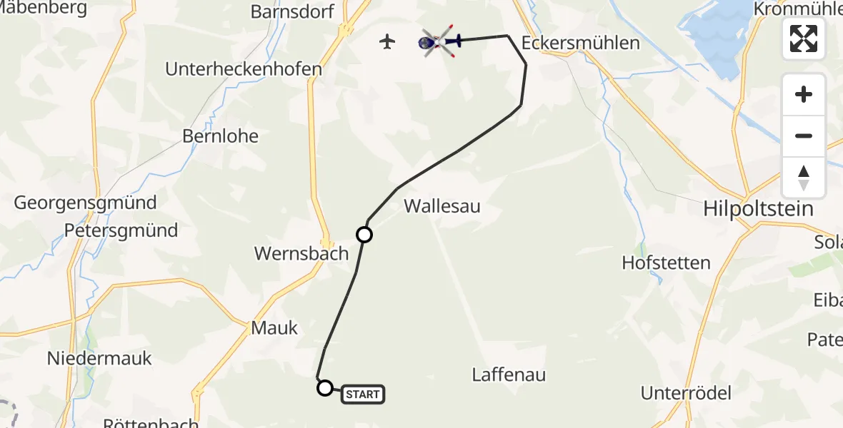 Flugroute Polizeihubschrauber Heideck - Roth, 26 Mai 2026, 10:54