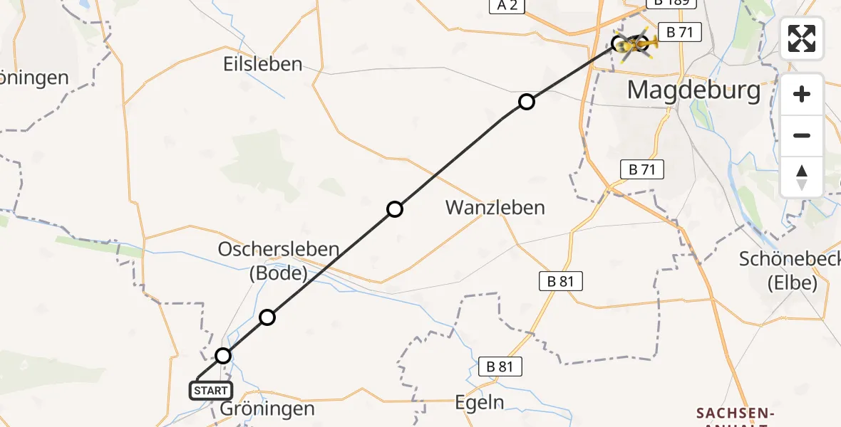 Flugroute Rettungshubschrauber Schwanebeck - Magdeburg Hospital, 26 Mai 2026, 11:01