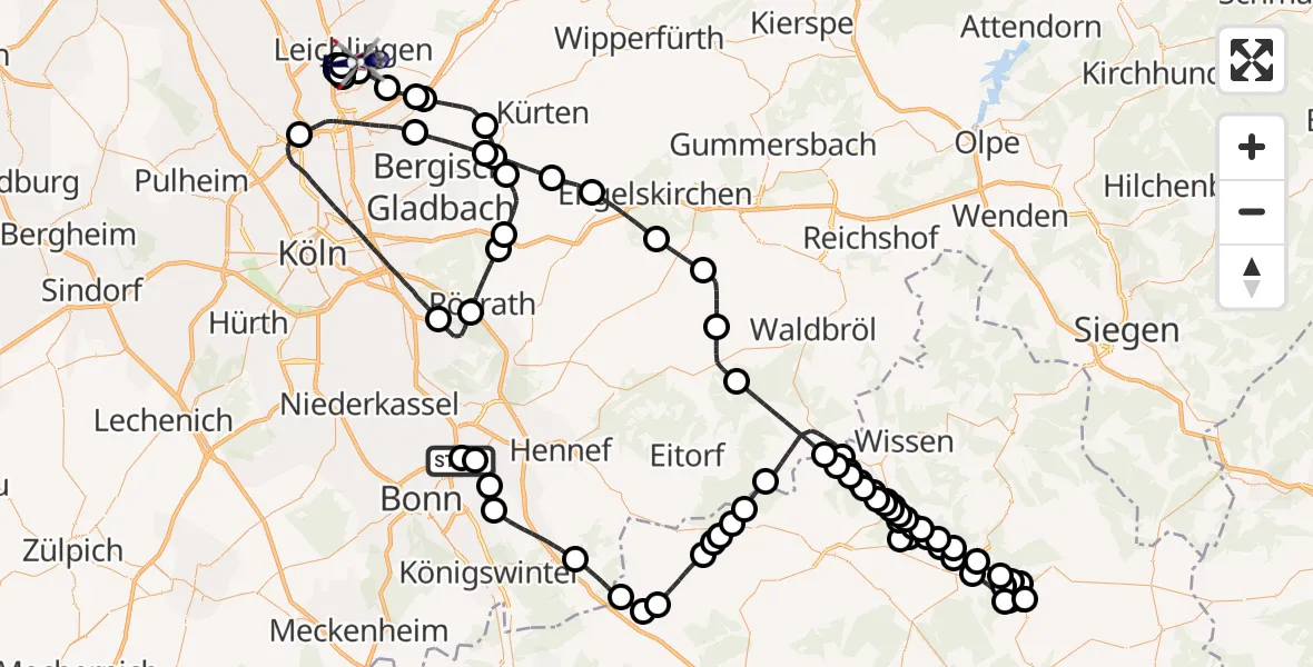 Flugroute Polizeihubschrauber Sankt Augustin - Leichlingen (Rhld.), 26 Mai 2026, 11:09