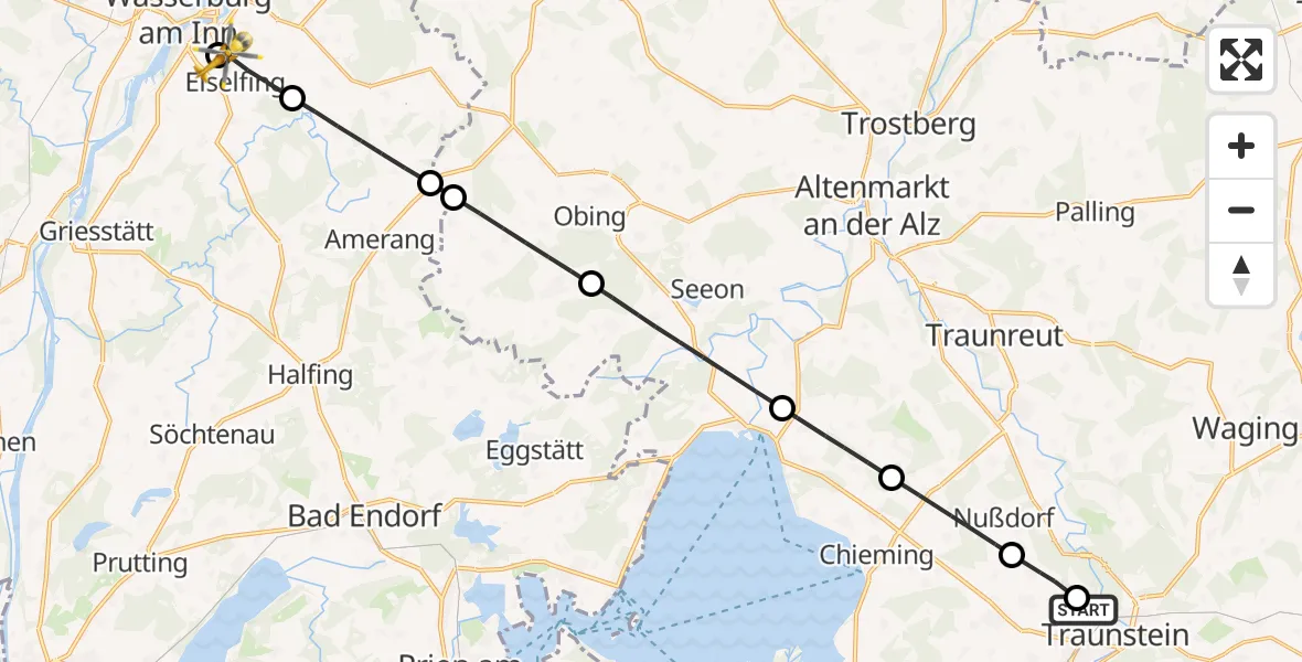Flugroute Rettungshubschrauber Traunstein Hospital - Eiselfing, 26 Mai 2026, 11:11