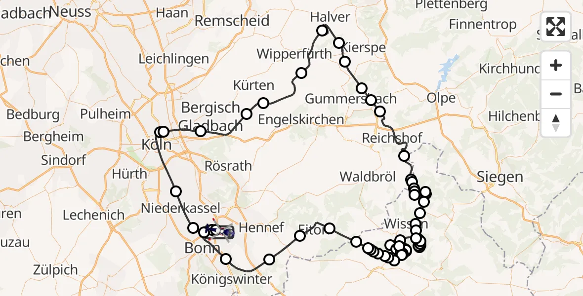 Flugroute Polizeihubschrauber Sankt Augustin - Sankt Augustin, 26 Mai 2026, 11:14