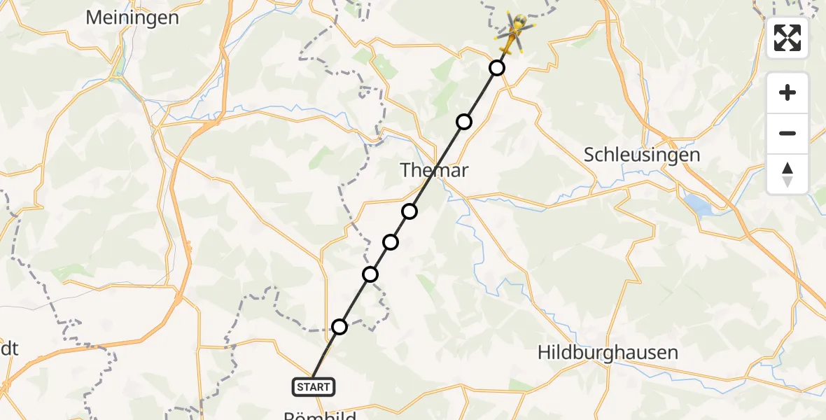 Flugroute Rettungshubschrauber Römhild - Eichenberg, 26 Mai 2026, 11:16