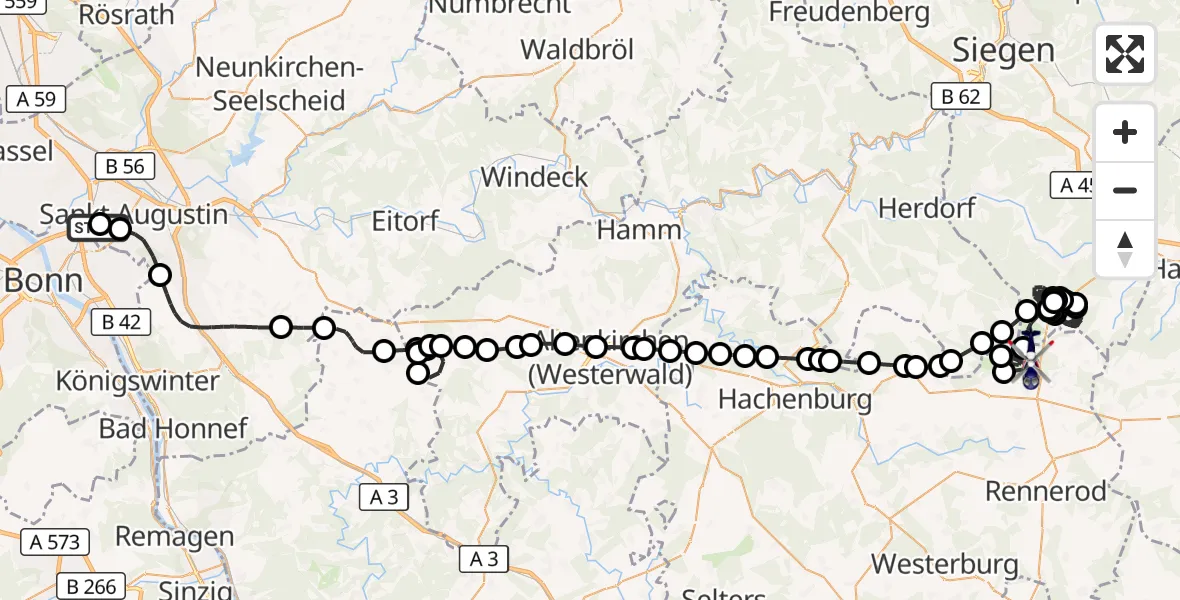 Flugroute Polizeihubschrauber Sankt Augustin - Stein-Neukirch, 26 Mai 2026, 11:21