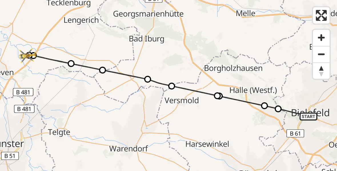 Flugroute Ambulanzhubschrauber Bielefeld - Christoph  Westfalen-ADAC, 26 Mai 2026, 11:22