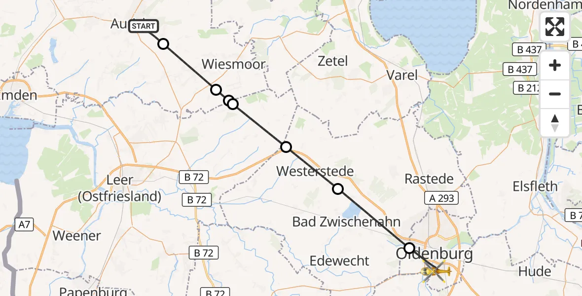 Flugroute Rettungshubschrauber Aurich - Oldenburg (Oldb), 26 Mai 2026, 11:23