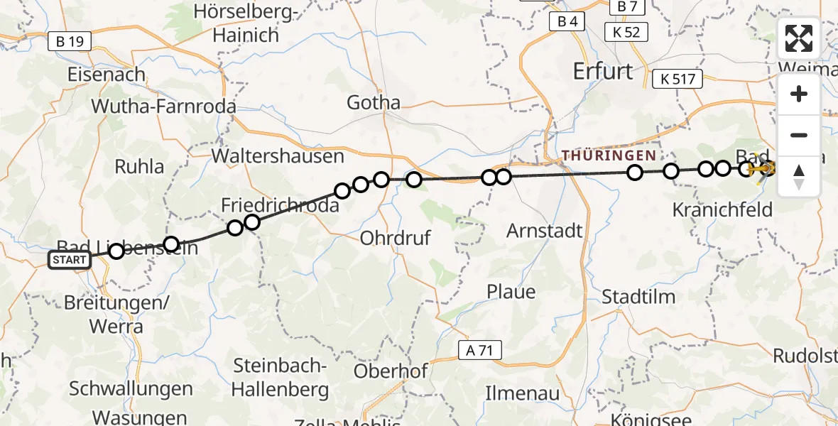 Flugroute Ambulanzhubschrauber Barchfeld-Immelborn - Bad Berka Central Hospital, 26 Mai 2026, 11:28