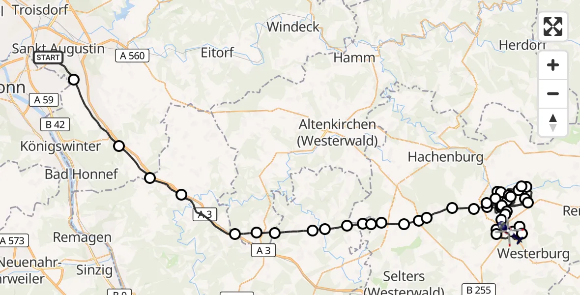 Flugroute Polizeihubschrauber Sankt Augustin - Langenhahn, 26 Mai 2026, 11:29