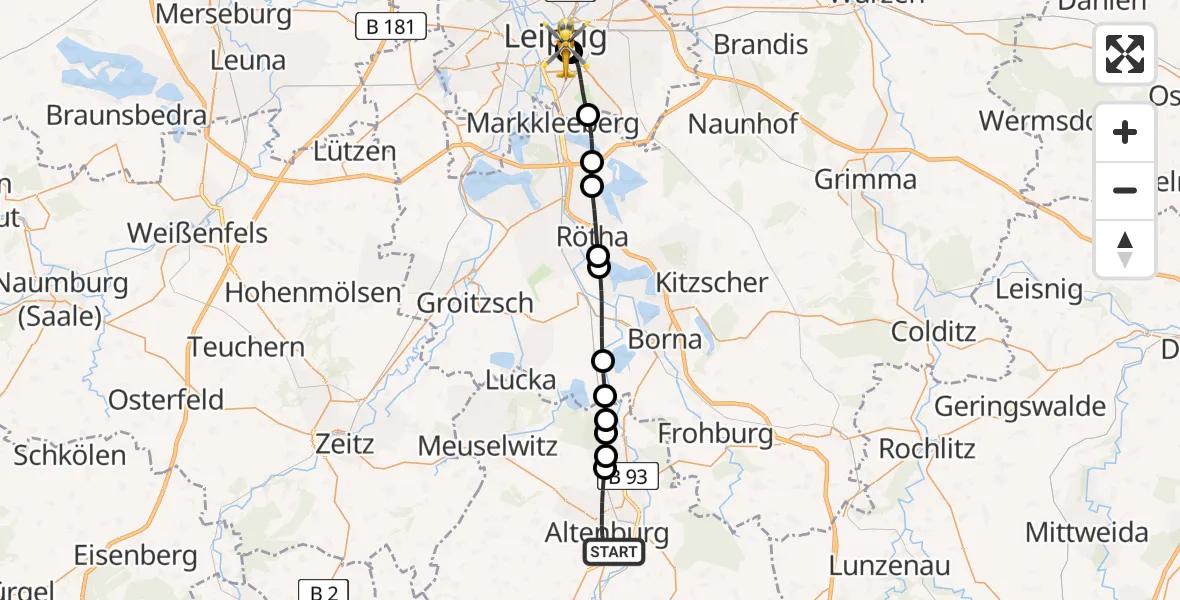 Flugroute Rettungshubschrauber Altenburg - Leipzig University Hospital Heliport 1, 26 Mai 2026, 11:30