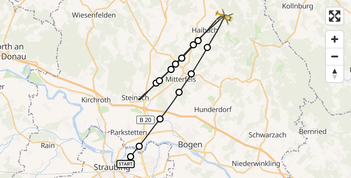 Flugroute Rettungshubschrauber Sankt Elisabeth Hospital Straubing - Haibach, 26 Mai 2026, 11:30