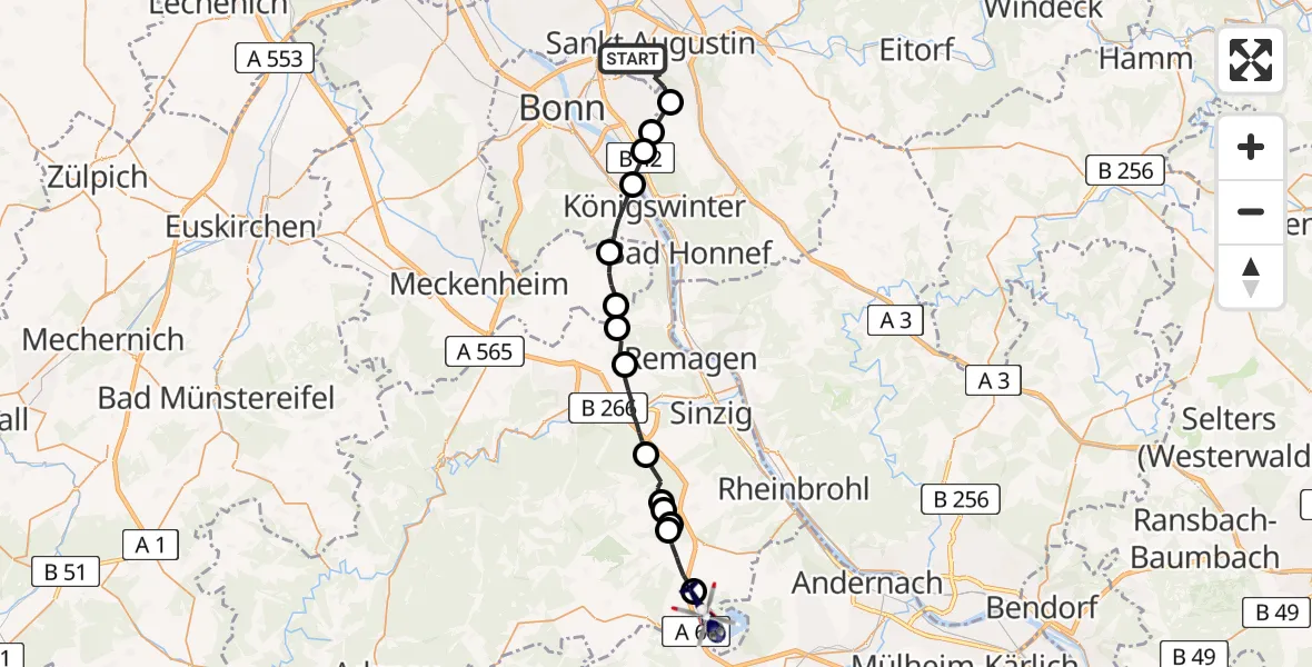 Flugroute Polizeihubschrauber Sankt Augustin - Glees, 26 Mai 2026, 11:33