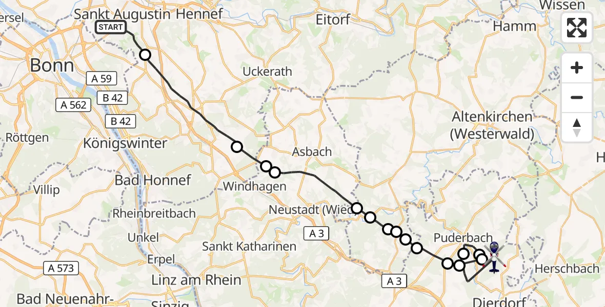Flugroute Polizeihubschrauber Sankt Augustin - Hanroth, 26 Mai 2026, 11:35